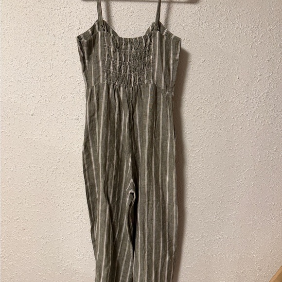 Madewell Green and White Striped Wide leg Jumpsuit Linen - Picture 4 of 8